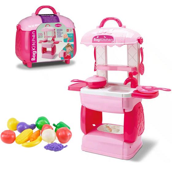 Imagem de Cozinha de Brinquedo Portátil Comidinha Infantil Completa