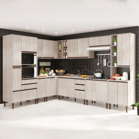 Cozinha de Canto Modulada Completa New 223x311 Cm 10 Peças 20 Portas 5 Gavetas MDP Nogueira Café - ClickLar é boa?