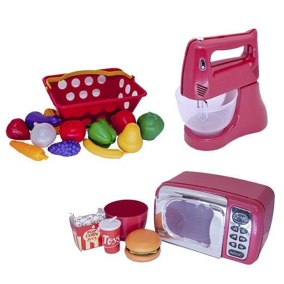 Imagem de Cozinha Eletro Menino Brinquedo Kit Microondas 19pç