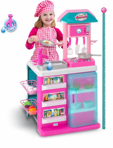 Imagem de Cozinha Gourmet De Brinquedo Infantil Rosa Com Pia Sai Agua