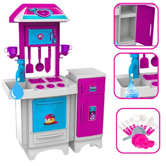 Imagem de Cozinha Grande Completa De Brinquedo Infantil Com Acessórios Sai Água De Verdade Brinquedos Magic Toys