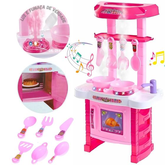 Imagem de Cozinha Infantil Brinquedo Interativa Rosa Som, Luz e Vapor Acessórios - Castela