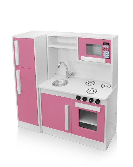 Imagem de Cozinha Infantil Com Pia Fogão Micro-ondas e Geladeira Rosa