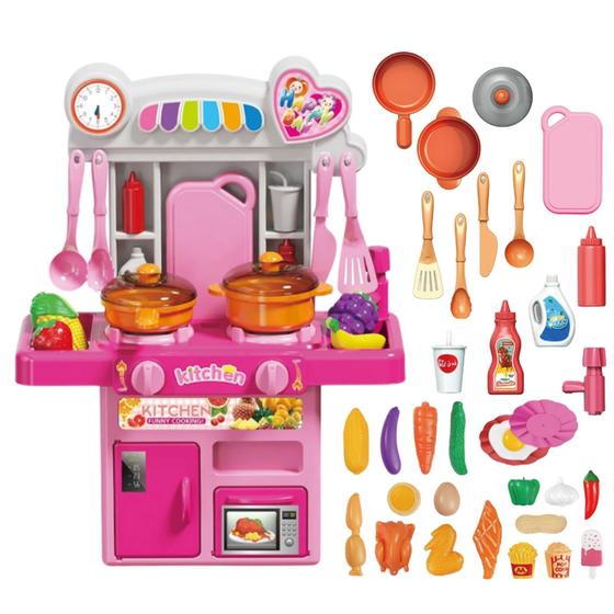 Cozinha Infantil Completa Acessórios Brinquedo com Som e Luz Torneirinha Sai Água