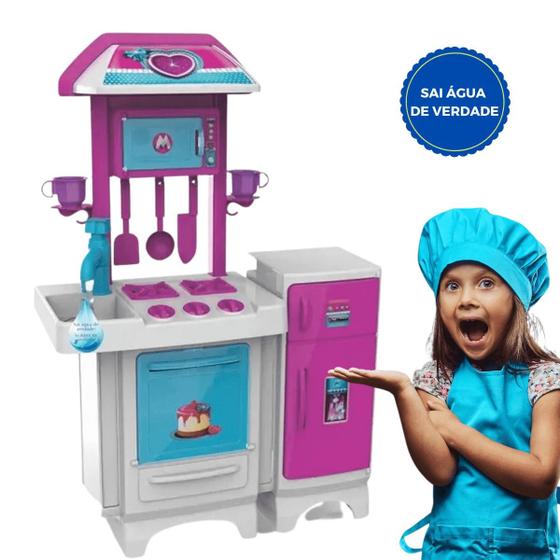Imagem de Cozinha Infantil Completa Geladeira Torneirinha Sai Agua De Verdade Magic Toys