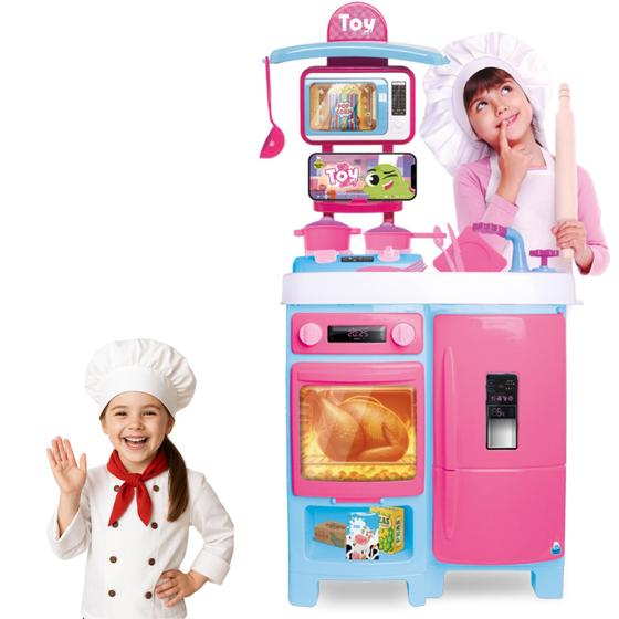 Cozinha Infantil Completa Grande 92cm Sai Agua de Verdade C/ Acessórios