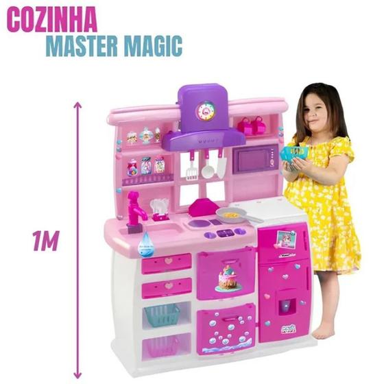 Cozinha Infantil Completa Master com 26 Acessórios Sai Água Menina Rosa Magic Toys