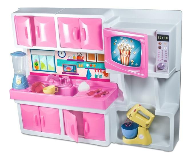 Imagem de Cozinha Infantil Completa Rosa Com Pia Microonda Sai Água