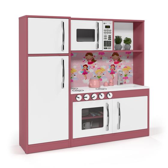 Cozinha Infantil Dianna Rosa/Branco em MDF Menor preço em Cozinha Infantil Dianna Rosa/Branco em MDF