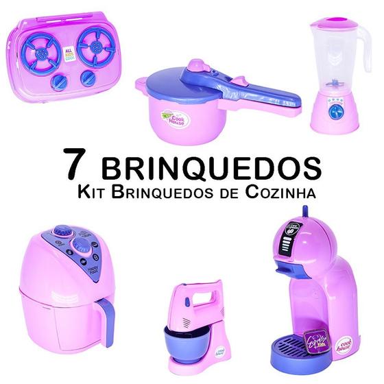 Imagem de Cozinha Infantil Eletro Air Fryer Batedeira Cafeteira 7pç