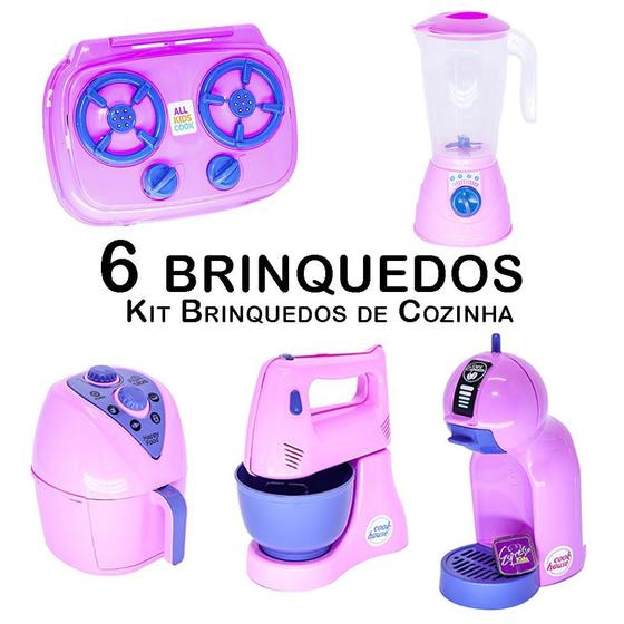 Imagem de Cozinha Infantil Eletro Air Fryer Fogão Batedeira Café 6pç