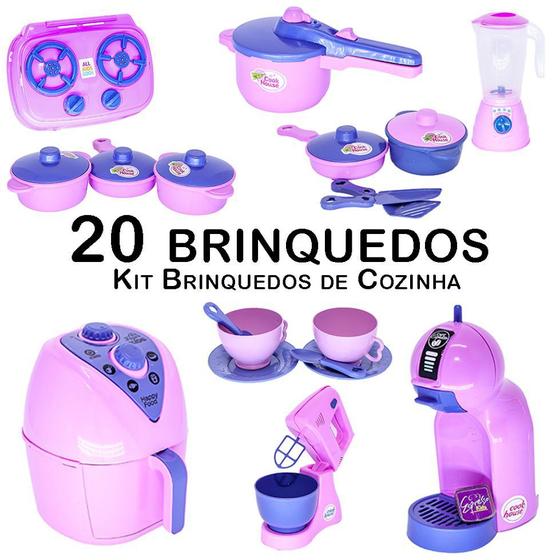 Imagem de Cozinha Infantil Eletro Jogo de Panela Batedeira Fogão 20pç