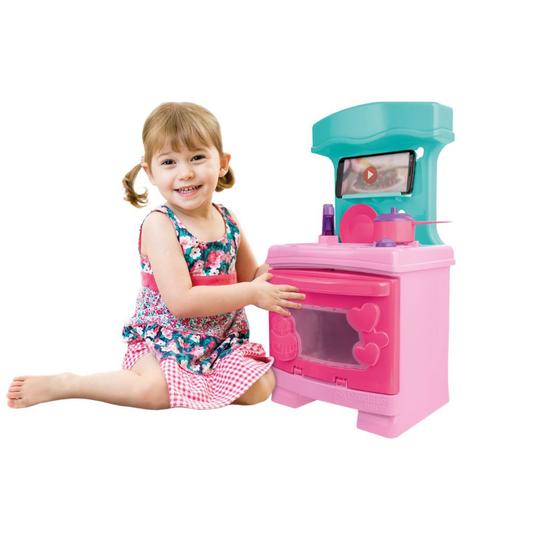 Imagem de Cozinha Infantil Forno Completa Brinquedo Rosa Menina Fogão