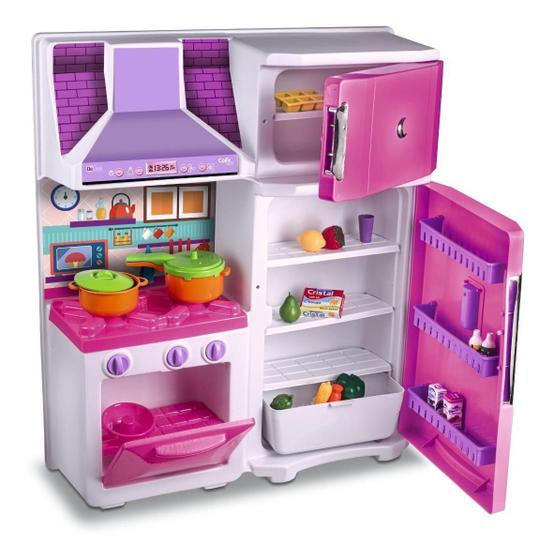 Cozinha Infantil Grande Fogão + Geladeira 65 Cm + Acessorios Menor preço em Cozinha Infantil Grande Fogão + Geladeira 65 Cm + Acessorios