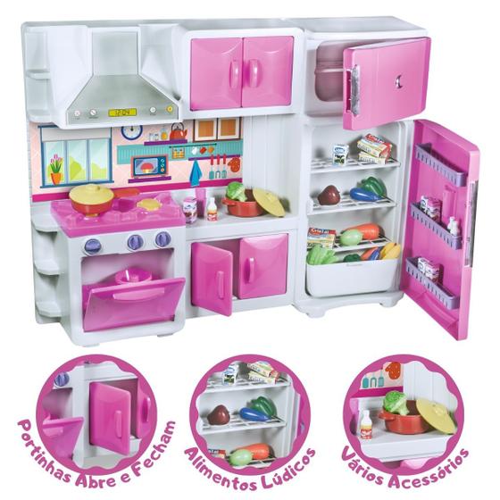 Imagem de Cozinha infantil grande maxi house rosa com fogão geladeira panelinhas e acessorios 