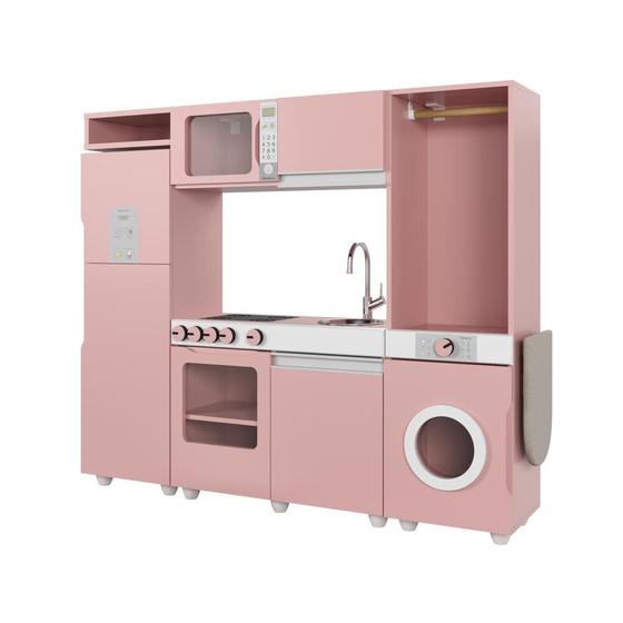 Imagem de Cozinha Infantil Luli c/ Refrigerador, Fogão, Micro-ondas, Máq. Lavar/Tabua Passar Rose Ofertamo