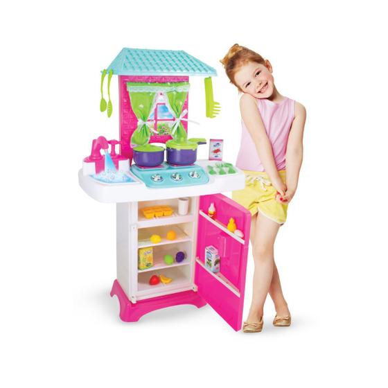 Imagem de Cozinha Infantil Menina Completa Fogão Grande 74cm Geladeira