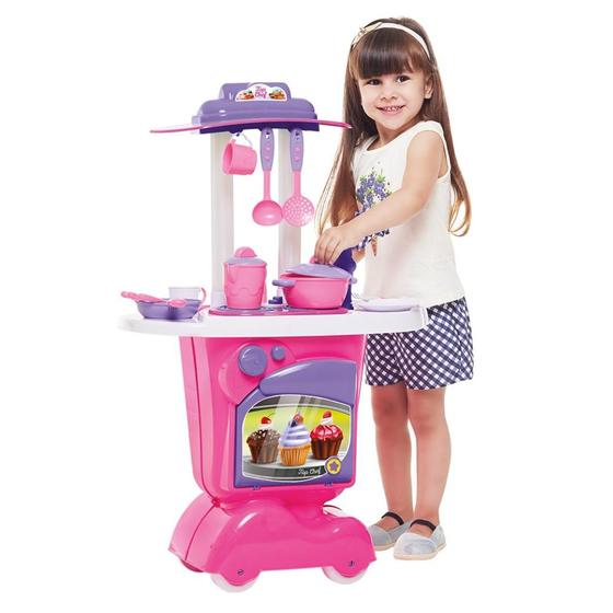 Imagem de Cozinha Infantil Menina Completa Pia Sai Água c/ Forno Brinquedo criança Chef