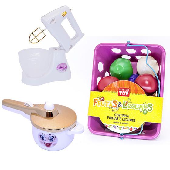 Imagem de Cozinha Infantil Menina Kit Brinquedo Batedeira Mercado 15pç