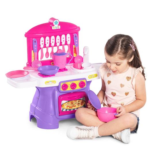 Imagem de Cozinha Infantil Mini Chef Rosa Com Água Tateti Com Acessórios