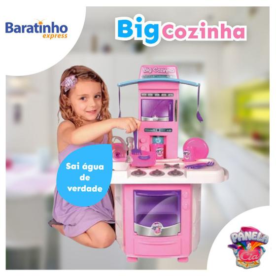 Imagem de Cozinha Infantil Rosa Completa C/ Pia Fogão Forno e Sai Água