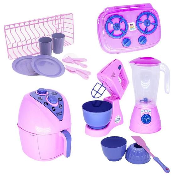 Imagem de Cozinha Menina Brinquedo Fogão Air Fryer Forma Prato 16Pç