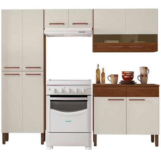 Imagem de Cozinha Modulada 4 Peças 222cm 2936 Nogueira Off White Ripado KTP