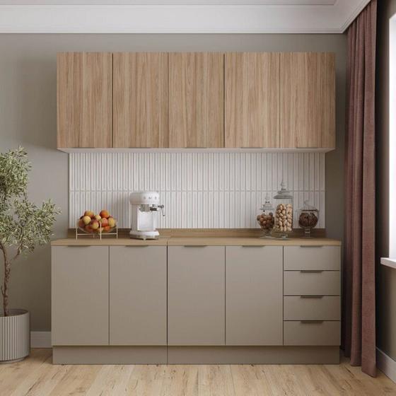 Imagem de Cozinha Modulada 4 Peças com Tampo com Rodapé 2 Aéreos e 2 Balcões Ipanema CabeCasa MadeiraMadeira