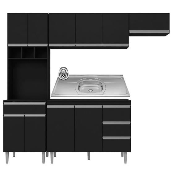 Imagem de Cozinha Modulada 5 Peças Balcão com Pia 120cm Andréia Preto - AJL Móveis