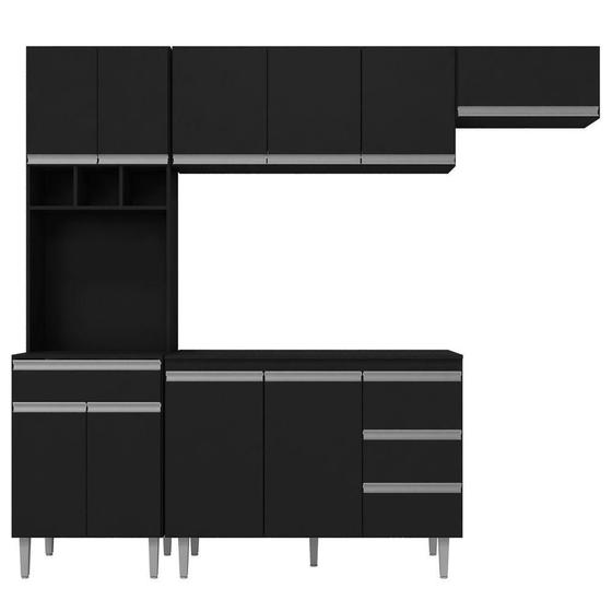 Imagem de Cozinha Modulada 5 Peças Com Tampo 241Cm 10 Portas 4 Gavetas Andréia Preto - Ajl Móveis