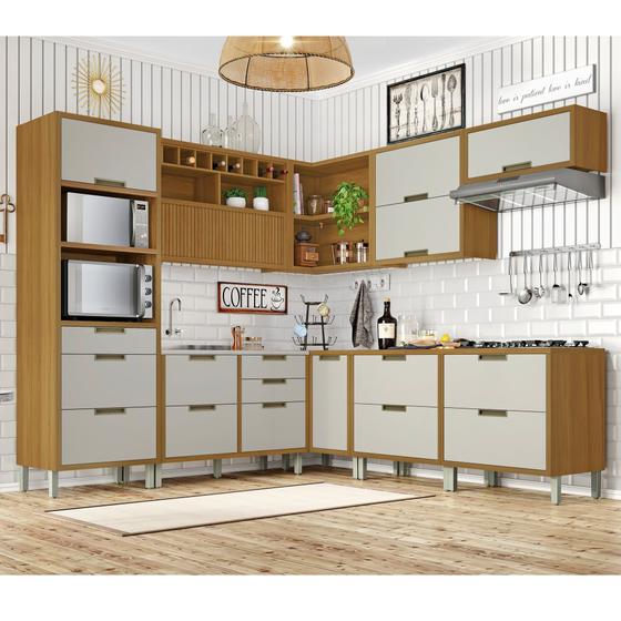 Imagem de Cozinha Modulada 9 Peças Angulo Com 4 Aéreos 4 Balcões 1 Paneleiro Torre Quente 100% Mdf Imperatriz