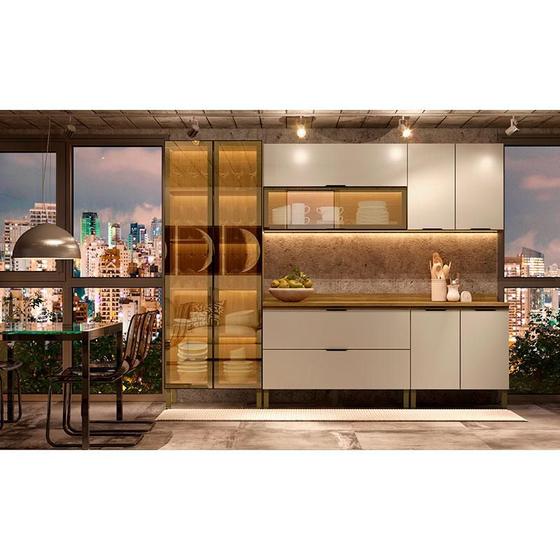 Cozinha Modulada Ambiente Viv Aluminum Composição 3 Freijó Vanilla - Kits Paraná Menor preço em Cozinha Modulada Ambiente Viv Aluminum Composição 3 Freijó Vanilla - Kits Paraná