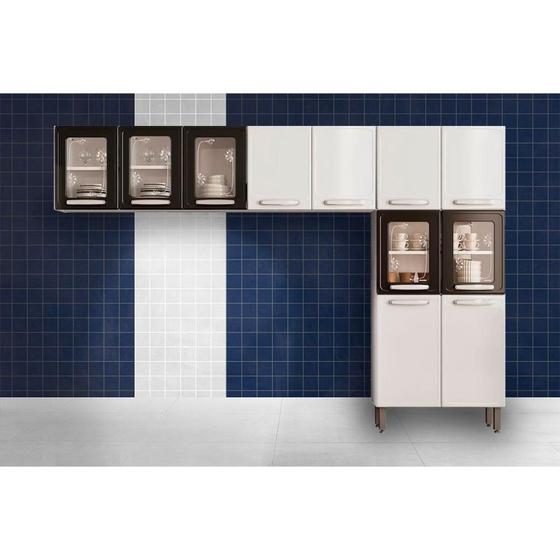 Imagem de Cozinha Modulada Bertolini Evidence 3 Peças (2 Armários + 1 Paneleiro) CPT53 Branco/Preto