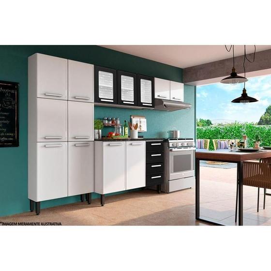 Imagem de Cozinha Modulada Bertolini Gourmet  4 Peças (2 Armários + 1 Balcão + 1 Paneleiro) C4P63 Branco/Preto