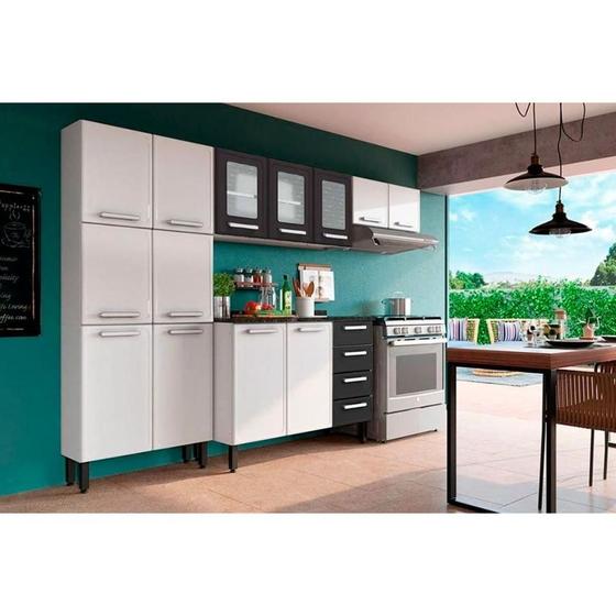 Imagem de Cozinha Modulada Bertolini Gourmet  4 Peças (2 Armários + 1 Balcão + 1 Paneleiro) C4P64 Branco/Preto