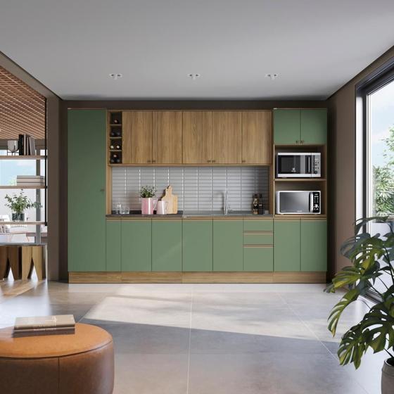 Cozinha Modulada Celeste Kappesberg 100% MDF Nogueira/Verde 9 Peças Menor preço em Cozinha Modulada Celeste Kappesberg 100% MDF Nogueira/Verde 9 Peças