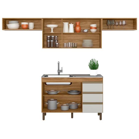 Cozinha Modulada Com 4 Módulos Karen 5700 Nature Off White Peternella Movei Menor preço em Cozinha Modulada Com 4 Módulos Karen 5700 Nature Off White Peternella Movei