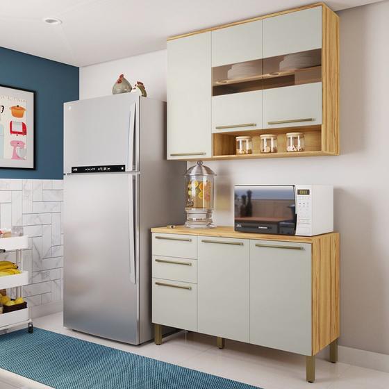 Imagem de Cozinha Modulada Compacta 2 Peças 6 Portas 2 Gavetas com Tampo e Vidro Reflecta 100% Mdf Itália Espr