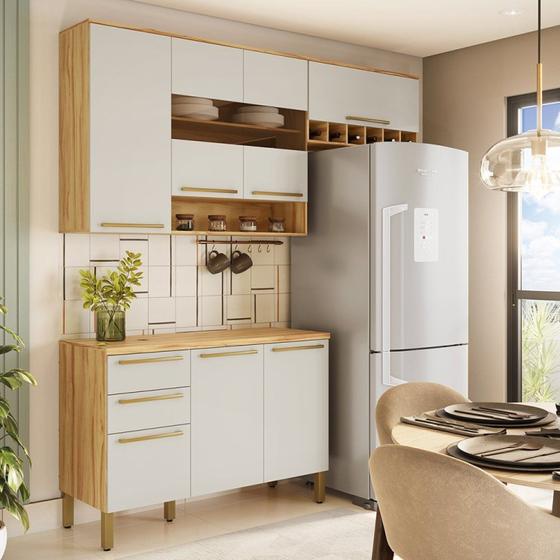 Imagem de Cozinha Modulada Compacta 3 Peças 7 Portas 2 Gavetas com Tampo e Vidro Reflecta 100% Mdf Itália Espr