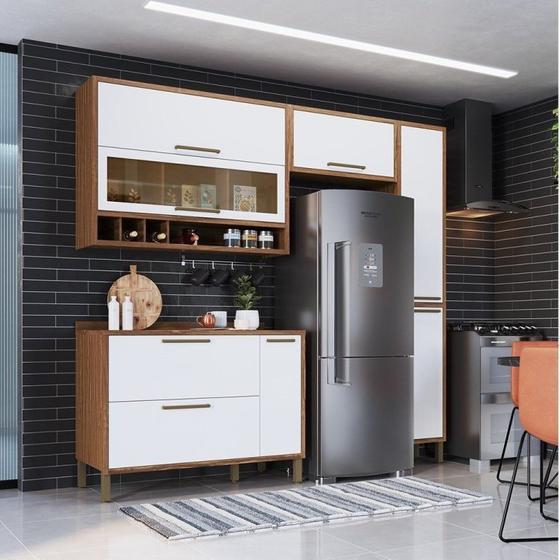 Imagem de Cozinha Modulada Compacta com 4 Peças 6 Portas e Vidro Reflecta 100% MDF Vicenza