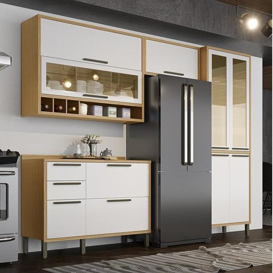 Imagem de Cozinha Modulada Compacta com 4 Peças 9 Portas e Vidro Reflecta 100% Mdf Vicenza Espresso Móveis