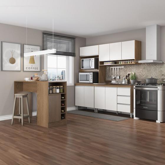 Imagem de Cozinha Modulada Compacta com Bancada Ilha Sabrina 200 x 202 Cm 4 Peças MDP Branco MENU