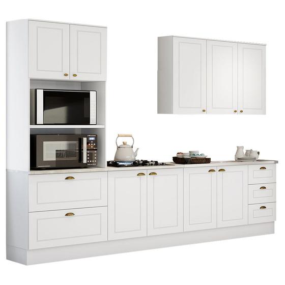 Imagem de Cozinha Modulada Completa 271cm 5 Peças 9 Portas 100% MDF Americana Branco HP - Henn