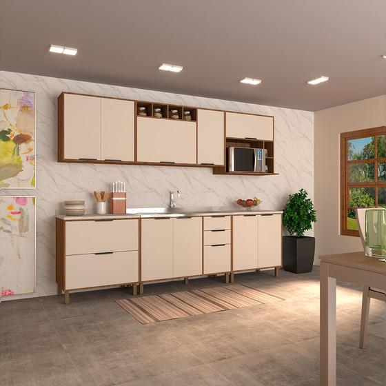 Imagem de Cozinha Modulada Completa 6 Peças com Balcões Aéreos Gavetões e sem Tampo Aspen Luciane Móveis
