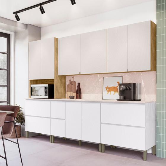 Imagem de Cozinha Modulada Completa 7 peças 9 Portas 4 Gavetas Balcão com Tampo e Painel Art