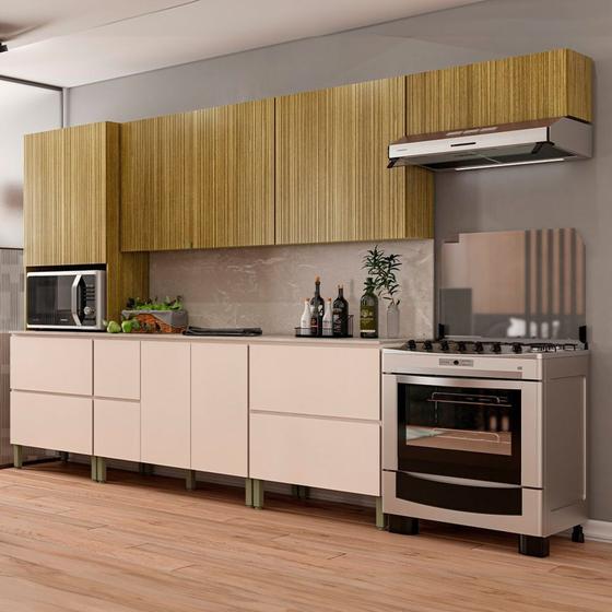 Imagem de Cozinha Modulada Completa 8 peças 10 Portas 4 Gavetas Balcão com Tampo e Painel Art