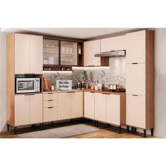 Imagem de Cozinha Modulada Completa Alpha 8 Peças (3Aéreos+3Balcões+1Paneleiro+1TorreQuente) C8P61 Freijo/Off White - Carraro