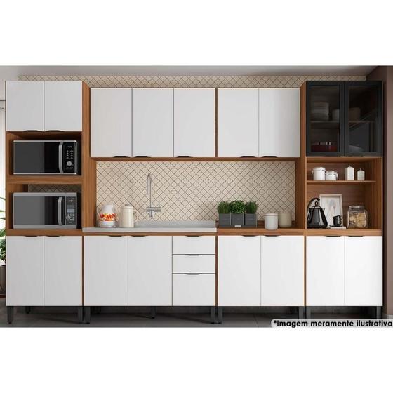 Imagem de Cozinha Modulada Completa Completa FMT006 Firenze (2 Aéreos + 2 Balcões + 2 Paneleiros) 6 Peças Amendola/Branco - Demóbile