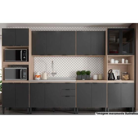 Imagem de Cozinha Modulada Completa Completa FMT006 Firenze (2 Aéreos + 2 Balcões + 2 Paneleiros) 6 Peças Avena/Grafito - Demóbile