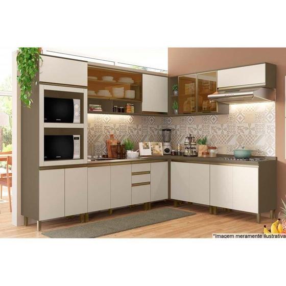 Imagem de Cozinha Modulada Completa Connect 13 Peças (4 Armários + 4 Balcões + 1 Paneleiro + 4 Complementos) C13P02 Duna/Cristal - Henn